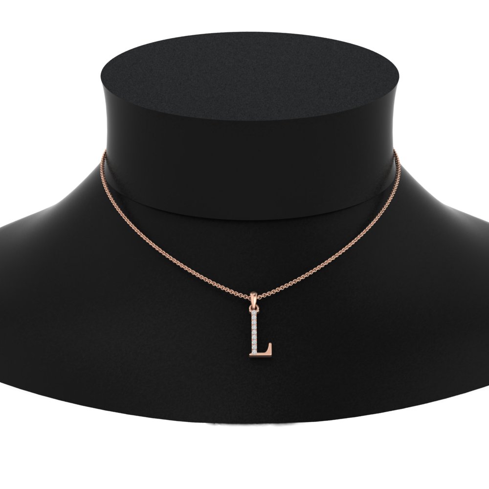 Initial Letter L Charm Diamond Pendant with 14K Rose Gold White Diamond