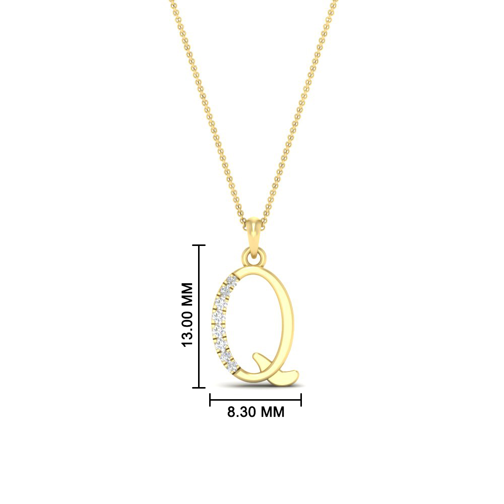 Initial Q Letter Pendant for Women with 14K Yellow Gold White Diamond