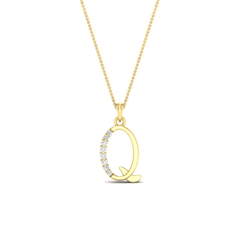 Initial Q Letter Pendant for Women with 14K Yellow Gold White Diamond