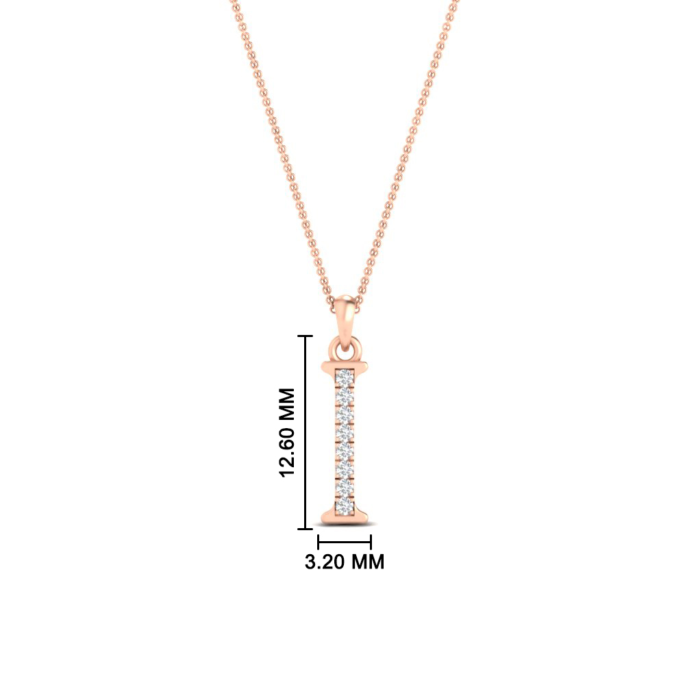Letter I Diamond Pendant with 14K Rose Gold White Diamond