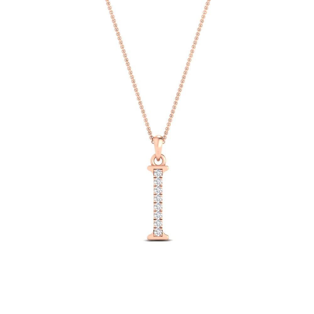 Letter I Diamond Pendant with 14K Rose Gold White Diamond