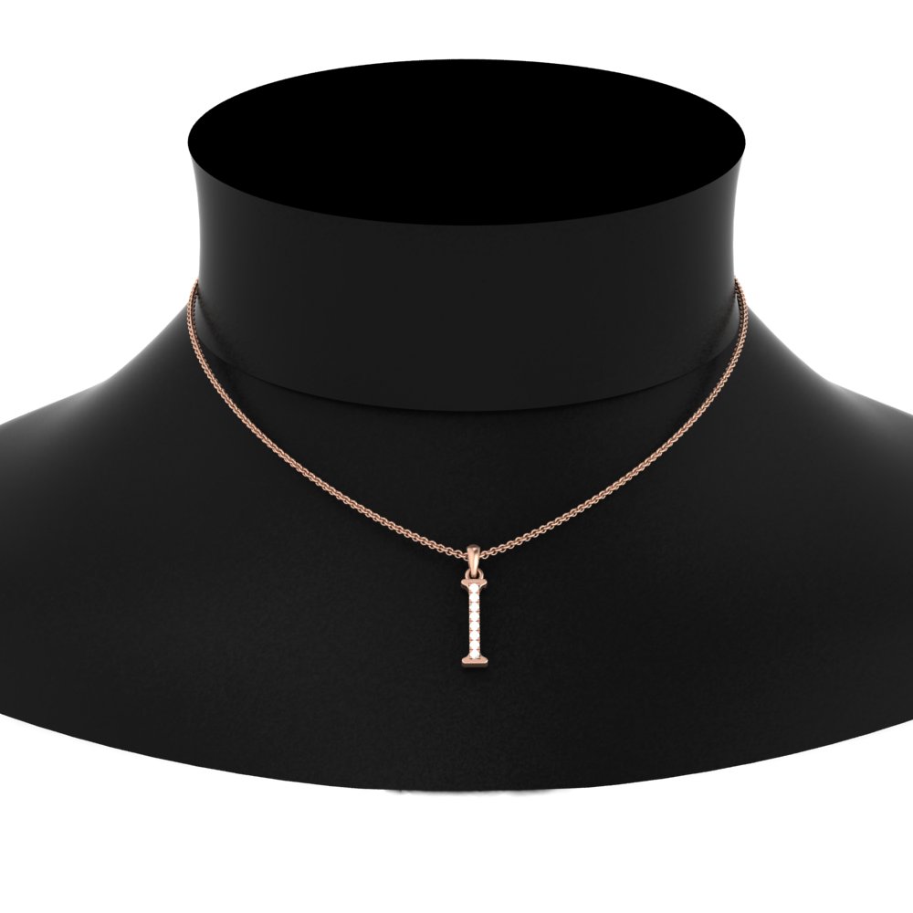 Letter I Diamond Pendant with 14K Rose Gold White Diamond
