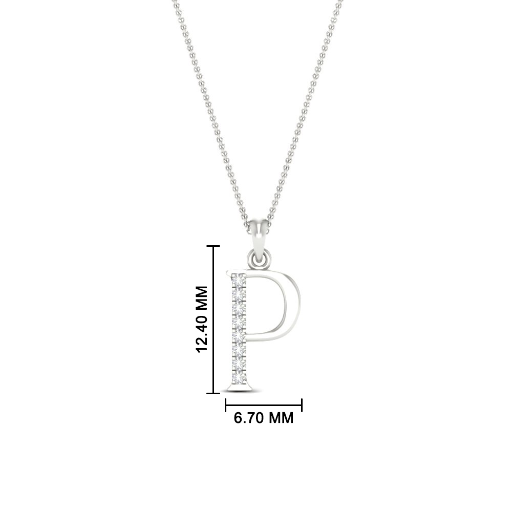P Alphabet Pendant with Chain with 14K White Gold White Diamond