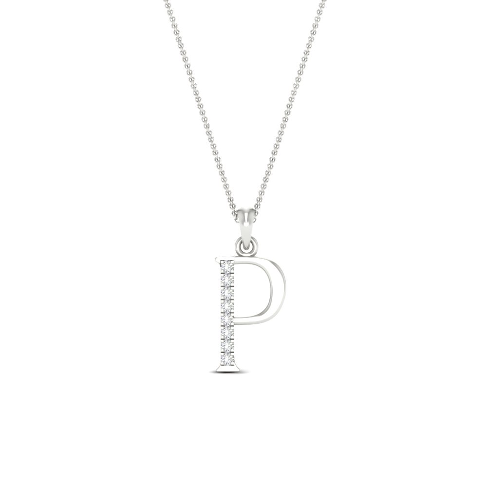 P Alphabet Pendant with Chain with 14K White Gold White Diamond