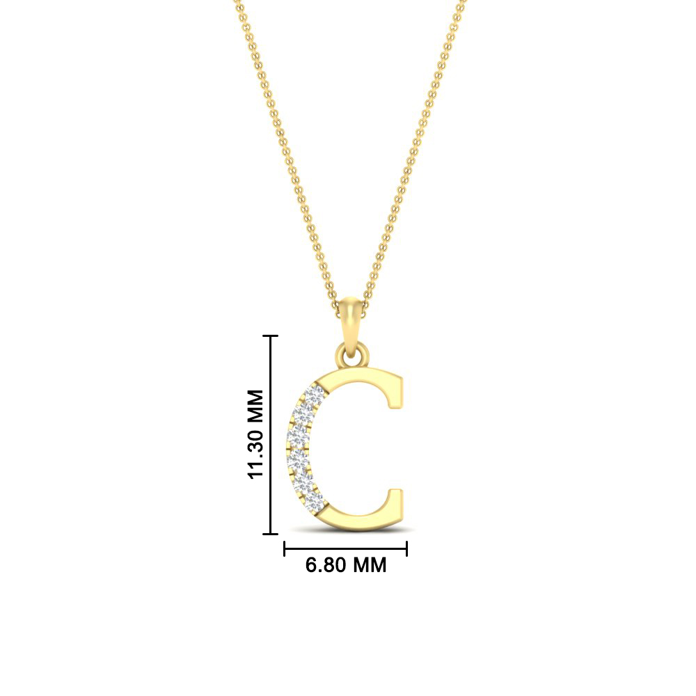 Round Diamond Capital C Initial Pendant with 14K Yellow Gold White Diamond