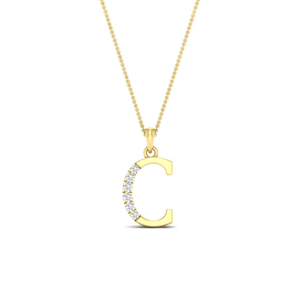 Round Diamond Capital C Initial Pendant with 14K Yellow Gold White Diamond