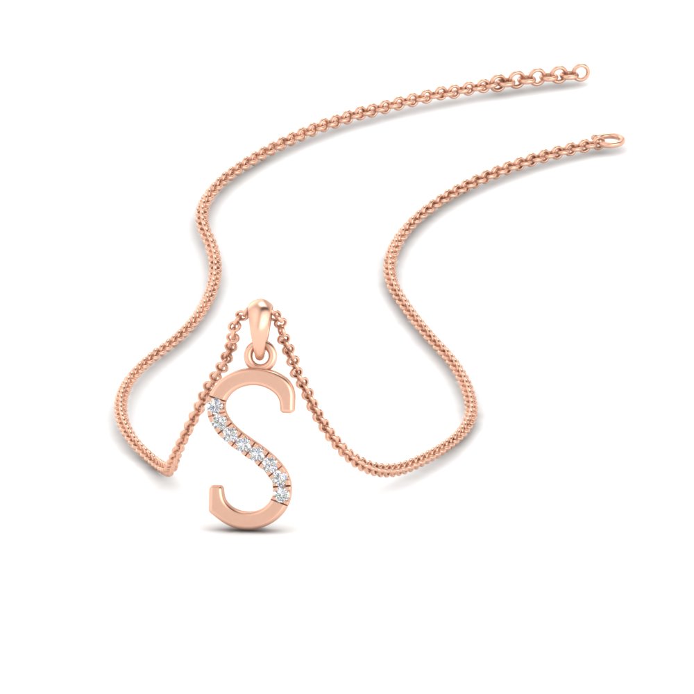 S Shimmering Diamond Letter Pendant with 14K Rose Gold White Diamond