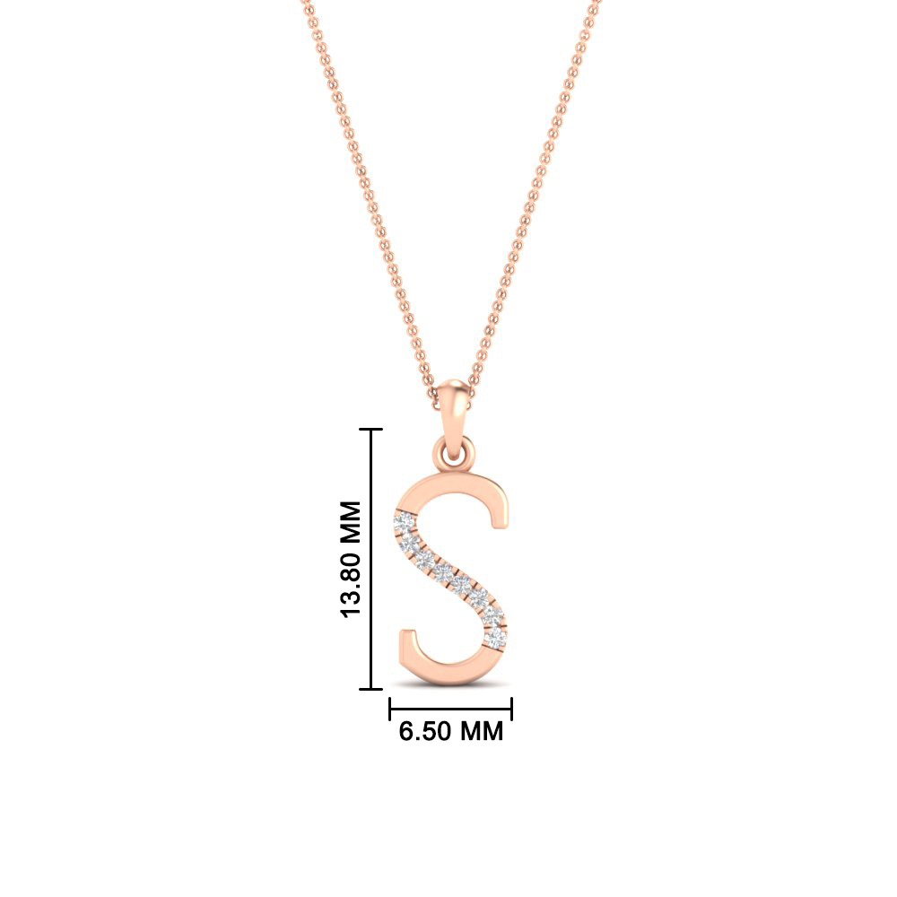 S Shimmering Diamond Letter Pendant with 14K Rose Gold White Diamond