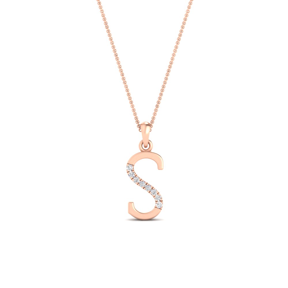 S Shimmering Diamond Letter Pendant with 14K Rose Gold White Diamond