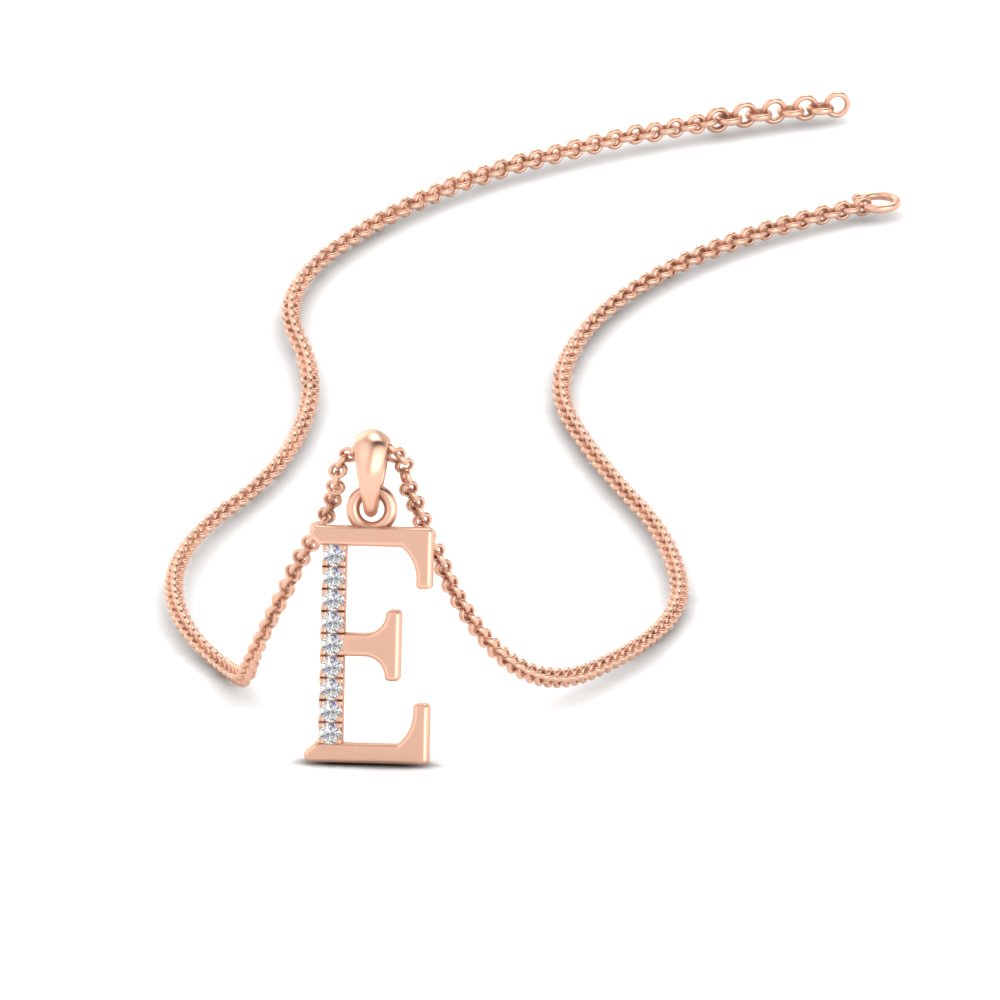 The E Alphabet Diamond Pendant with 14K Rose Gold White Diamond