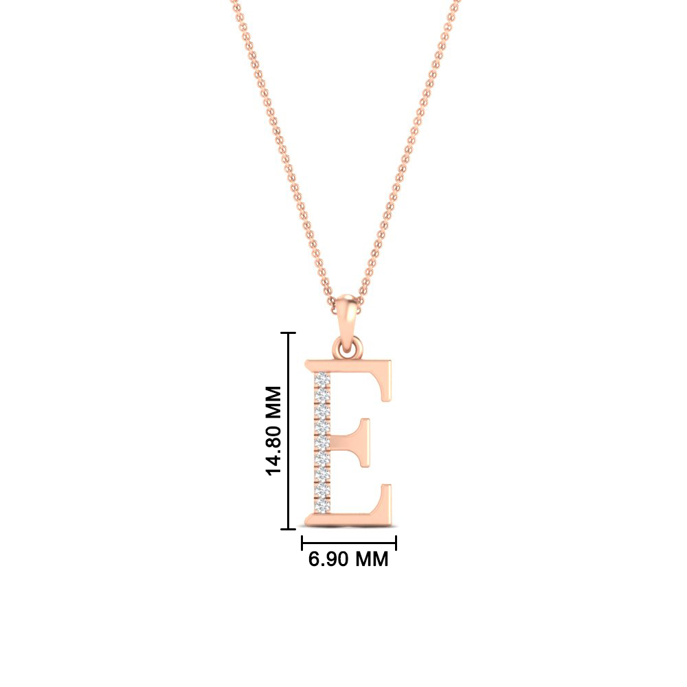 The E Alphabet Diamond Pendant with 14K Rose Gold White Diamond