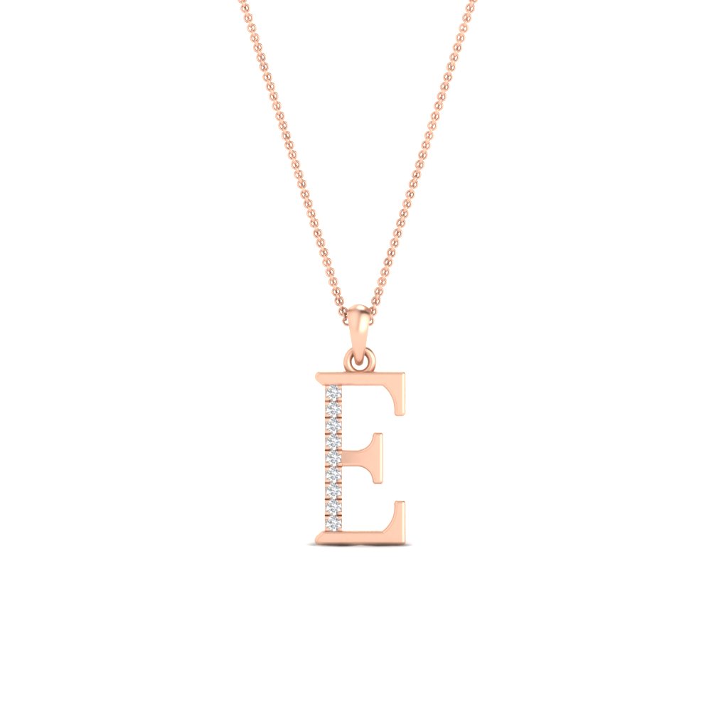 The E Alphabet Diamond Pendant with 14K Rose Gold White Diamond