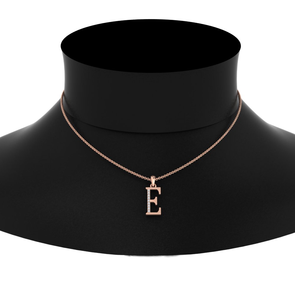 The E Alphabet Diamond Pendant with 14K Rose Gold White Diamond
