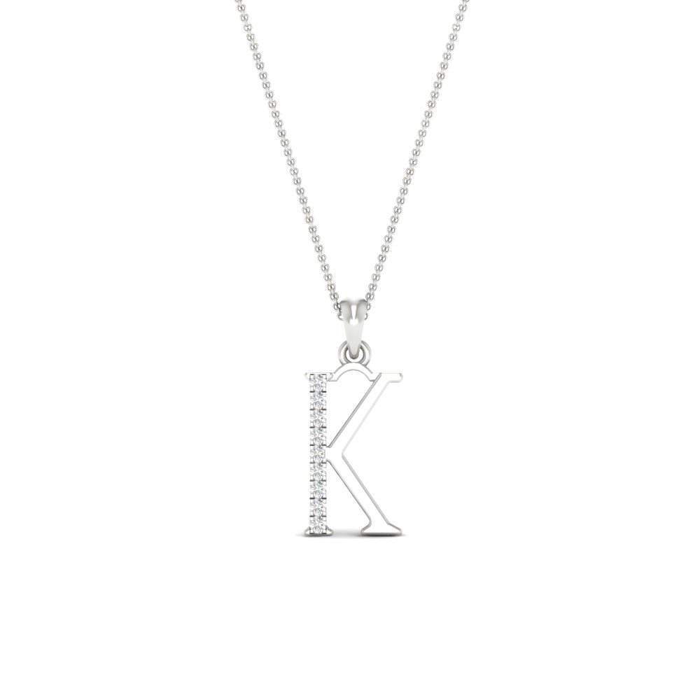 The K Letter Diamond Pendant with 14K White Gold White Diamond