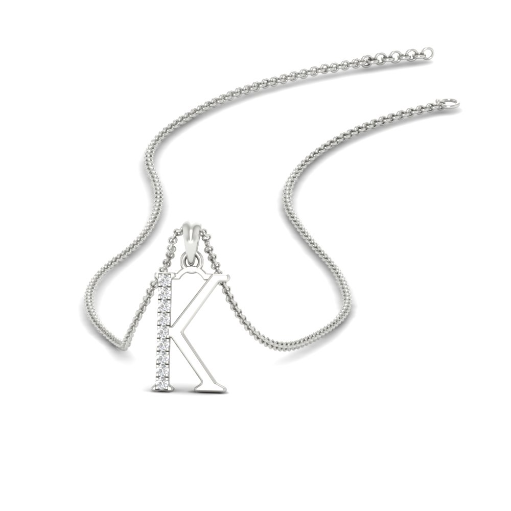 The K Letter Diamond Pendant with 14K White Gold White Diamond