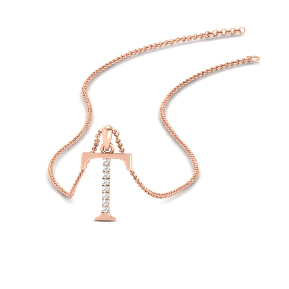 The T Alphabet Diamond Pendant with 14K Rose Gold White Diamond