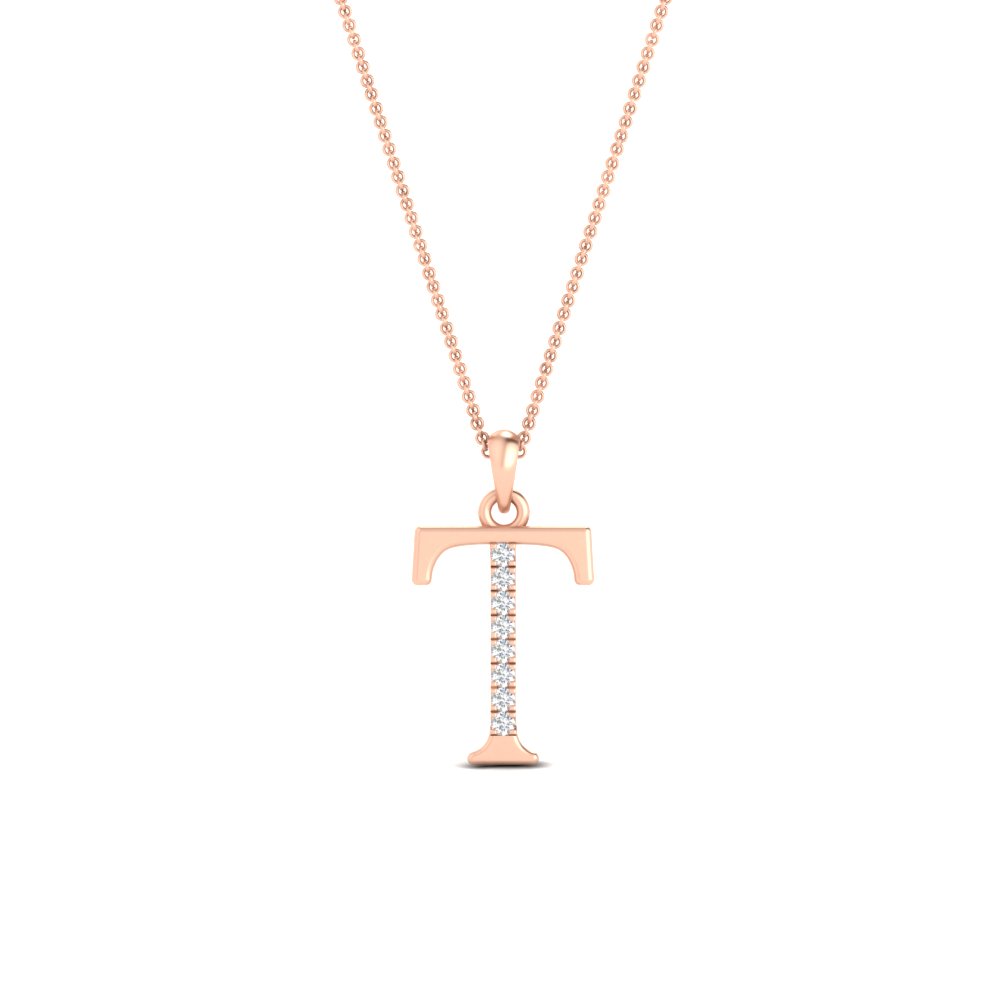 The T Alphabet Diamond Pendant with 14K Rose Gold White Diamond