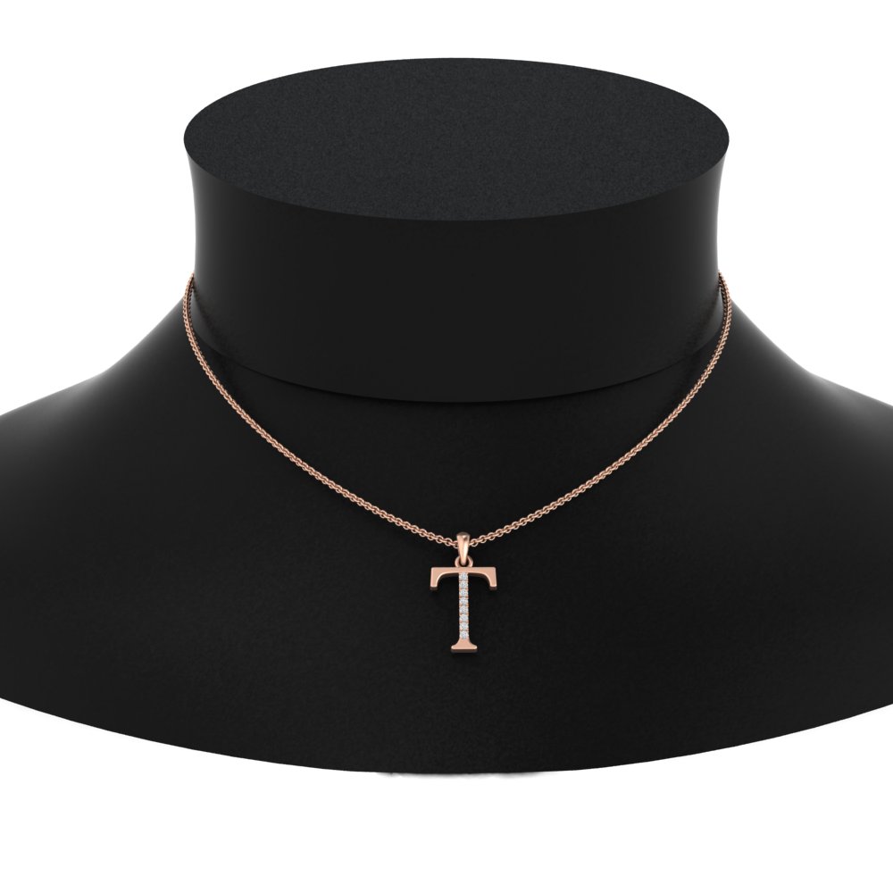The T Alphabet Diamond Pendant with 14K Rose Gold White Diamond