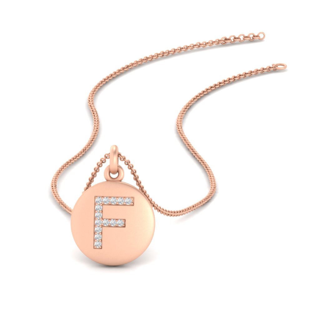 F Letter Pendant Gold with 14K Rose Gold White Diamond