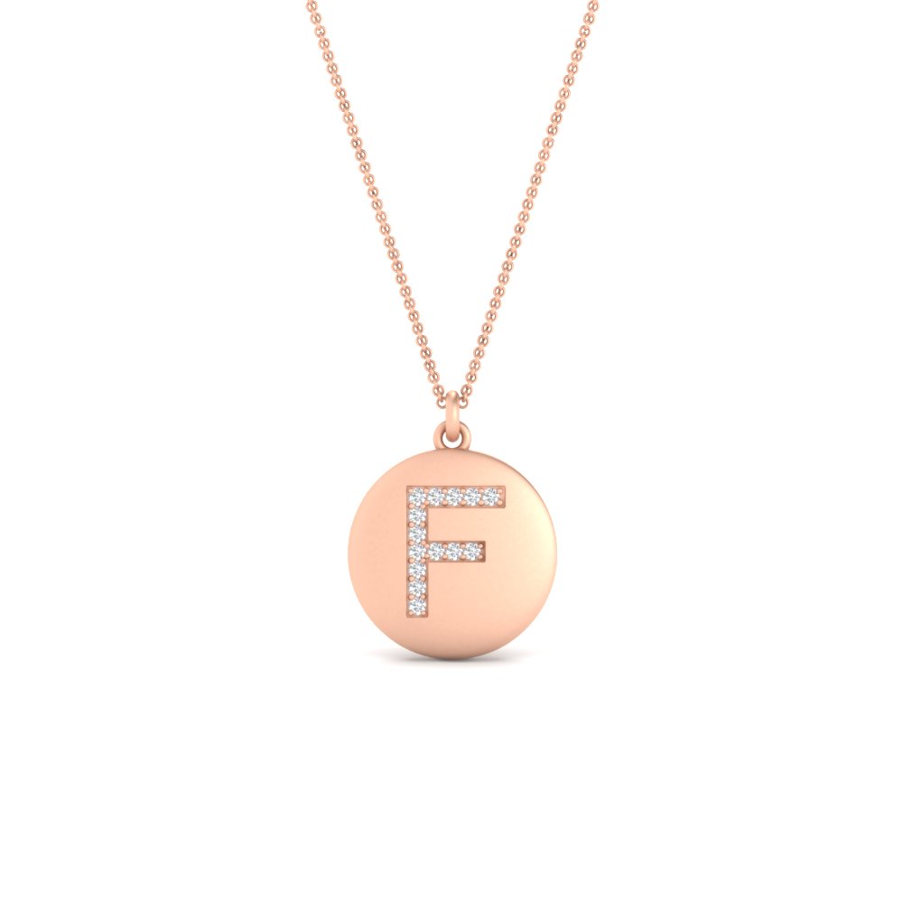 F Letter Pendant Gold with 14K Rose Gold White Diamond