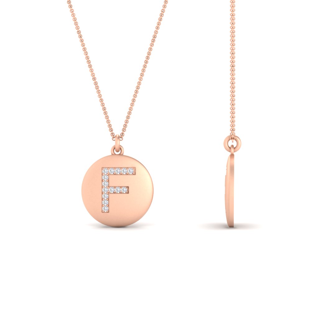 F Letter Pendant Gold with 14K Rose Gold White Diamond