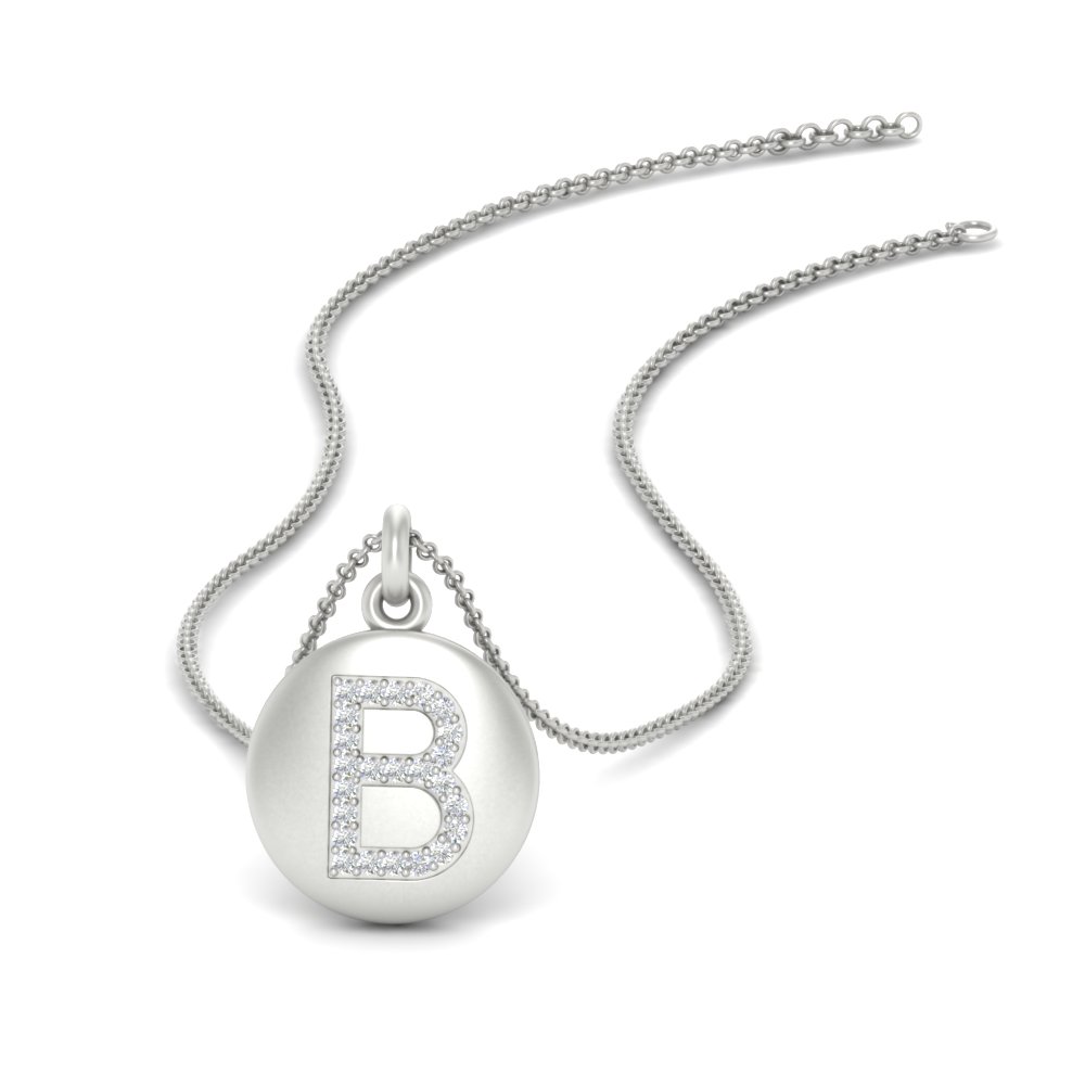 Gold Disc Initial B Necklace with 14K White Gold White Diamond