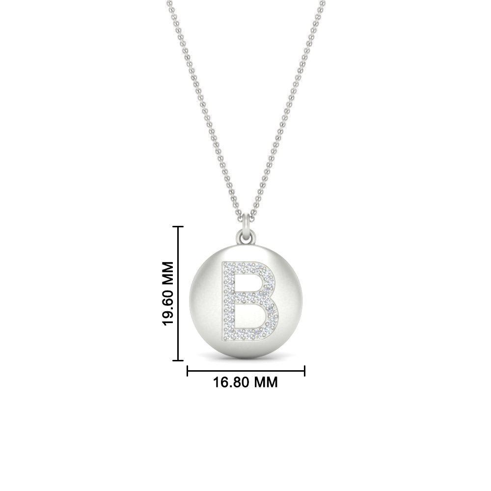Gold Disc Initial B Necklace with 14K White Gold White Diamond