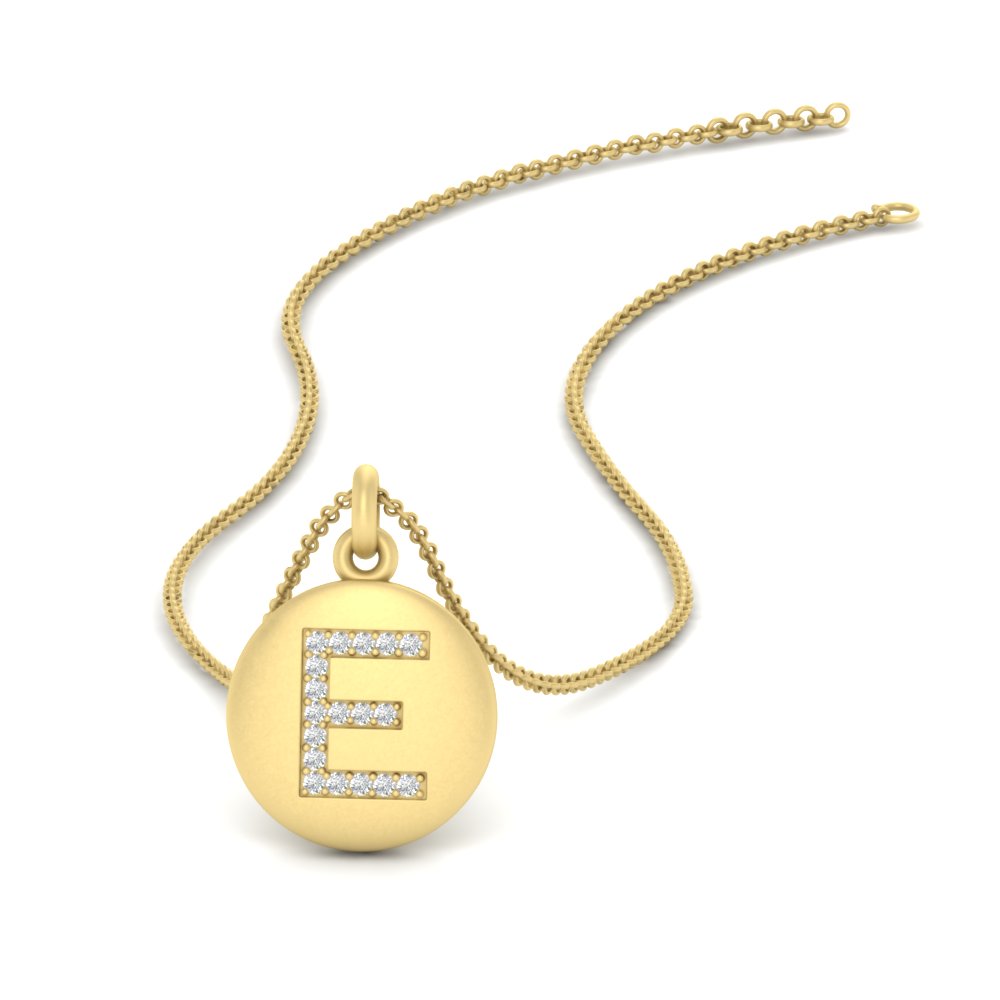 Gold Letter E Diamond Initial Pendant with 14K Yellow Gold White Diamond