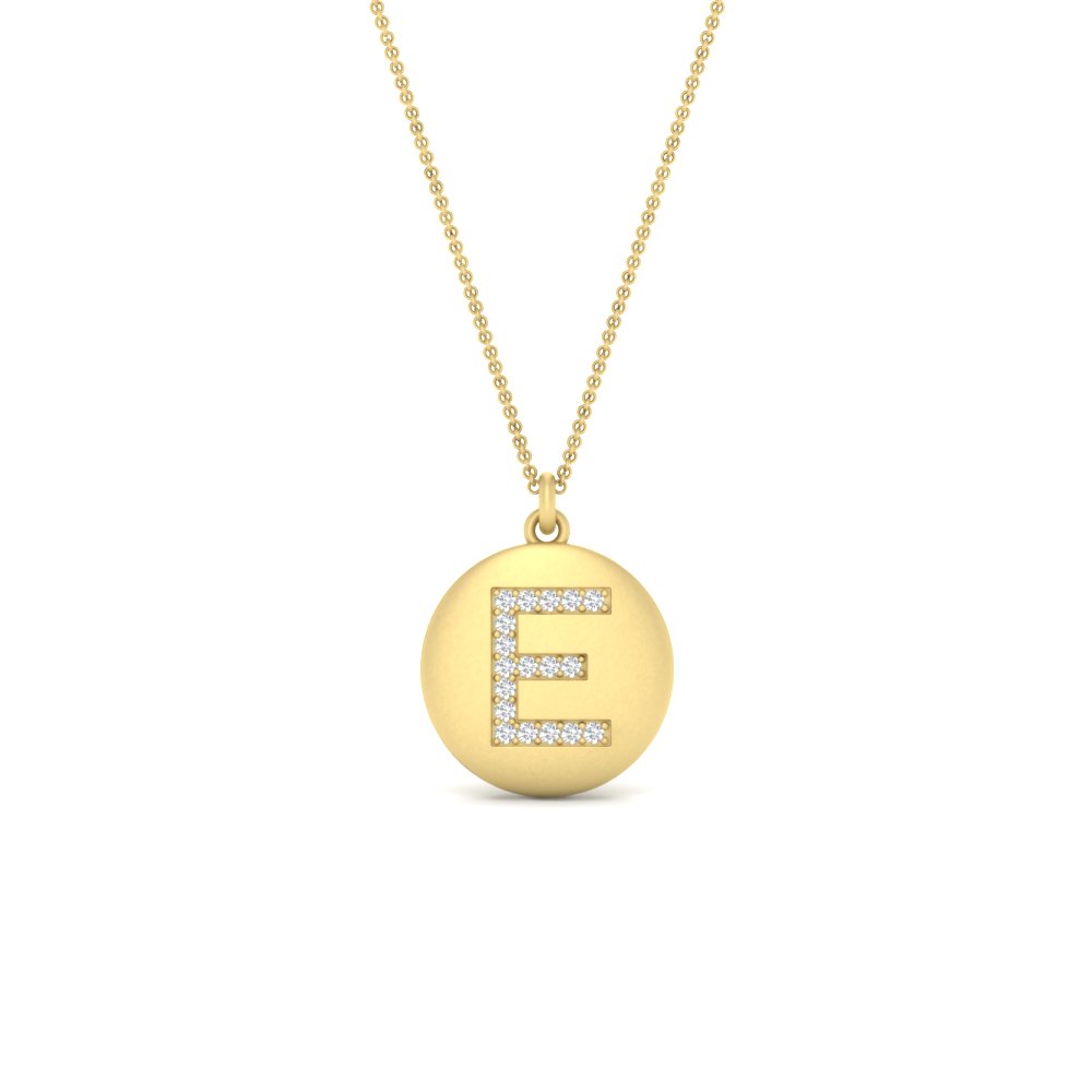 Gold Letter E Diamond Initial Pendant with 14K Yellow Gold White Diamond