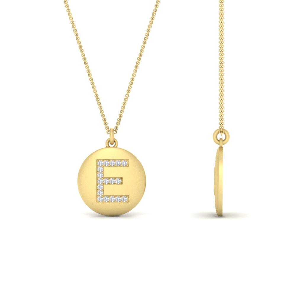 Gold Letter E Diamond Initial Pendant with 14K Yellow Gold White Diamond