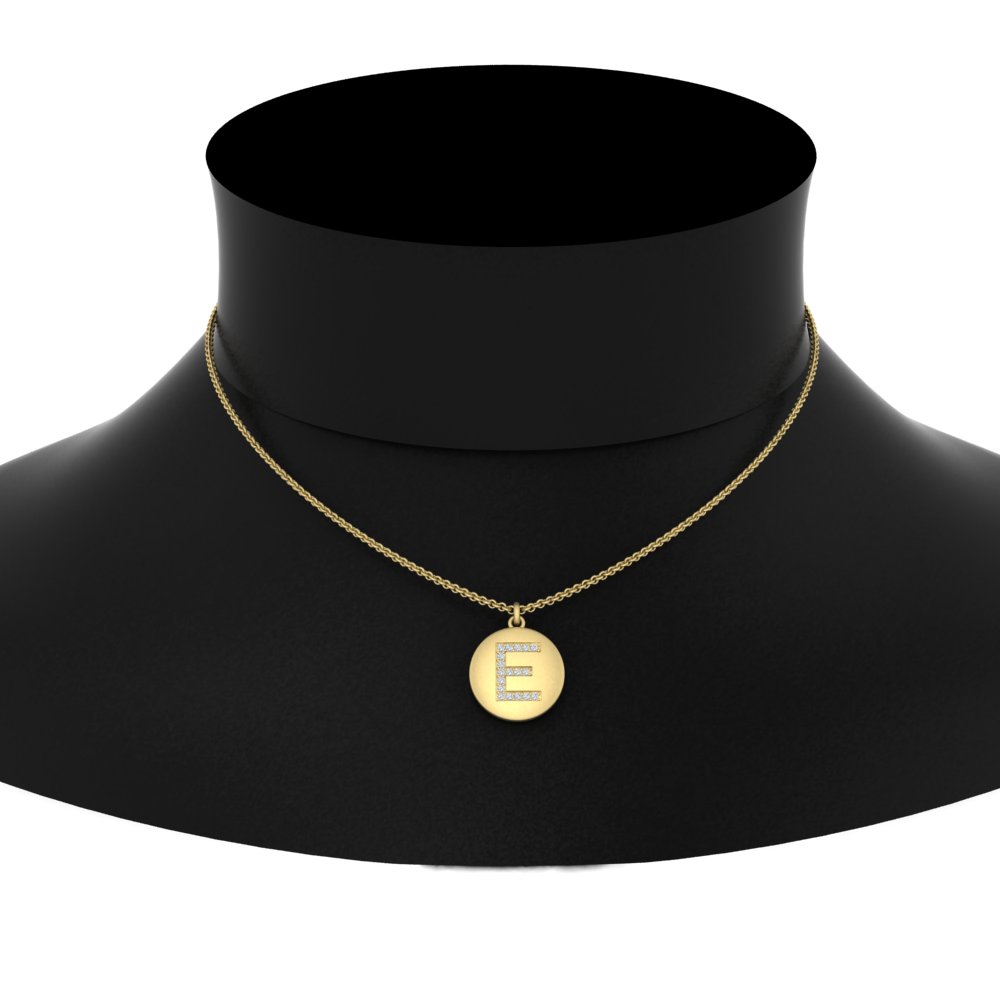 Gold Letter E Diamond Initial Pendant with 14K Yellow Gold White Diamond