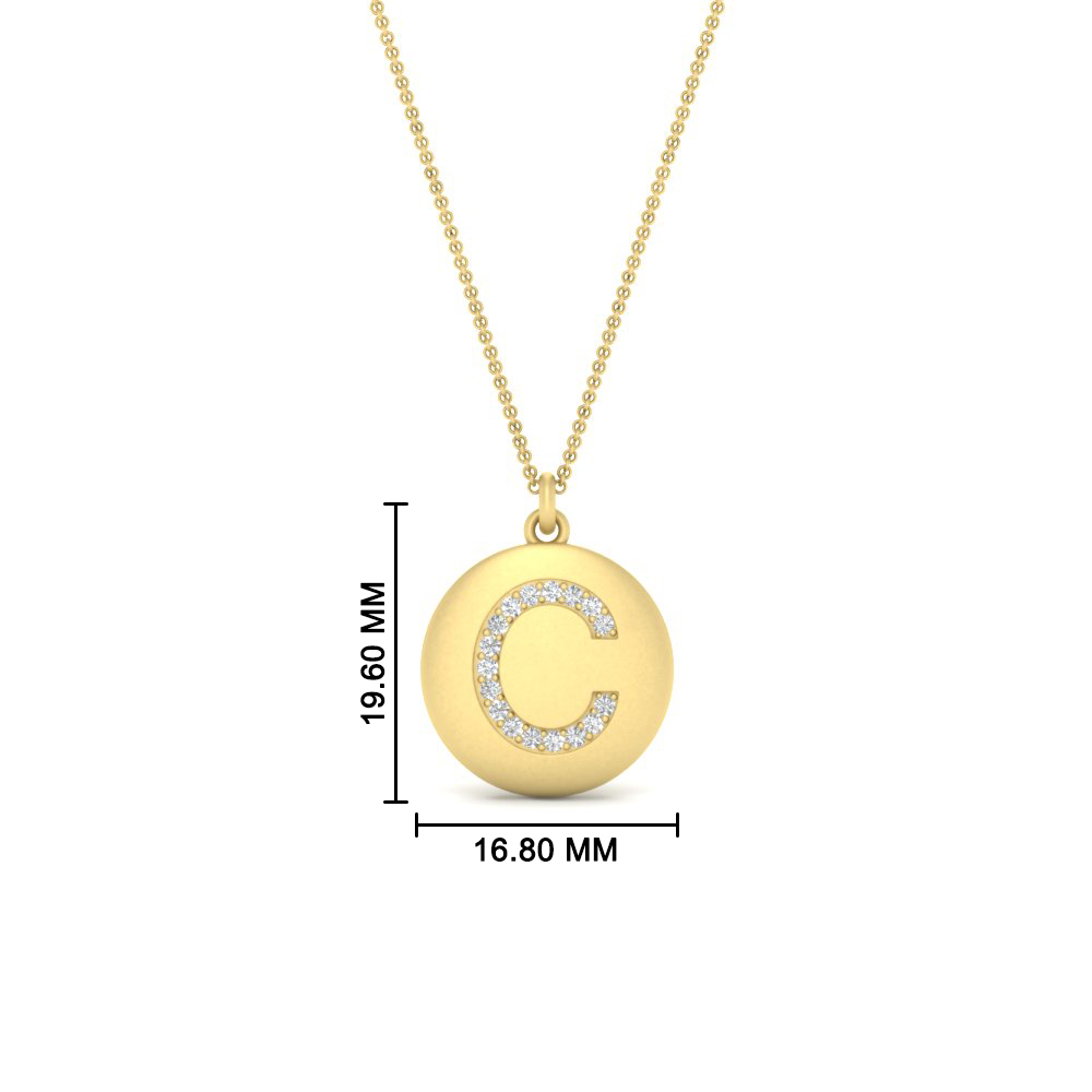 Initial C Disc with Diamond Charm Necklace with 14K Yellow Gold White Diamond