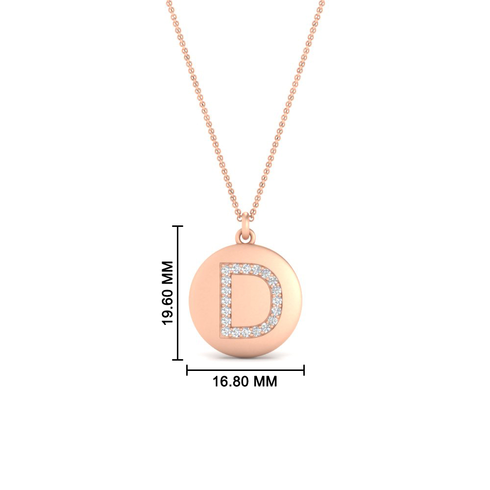 Initial D Style Round Disc Pendant with 14K Rose Gold White Diamond
