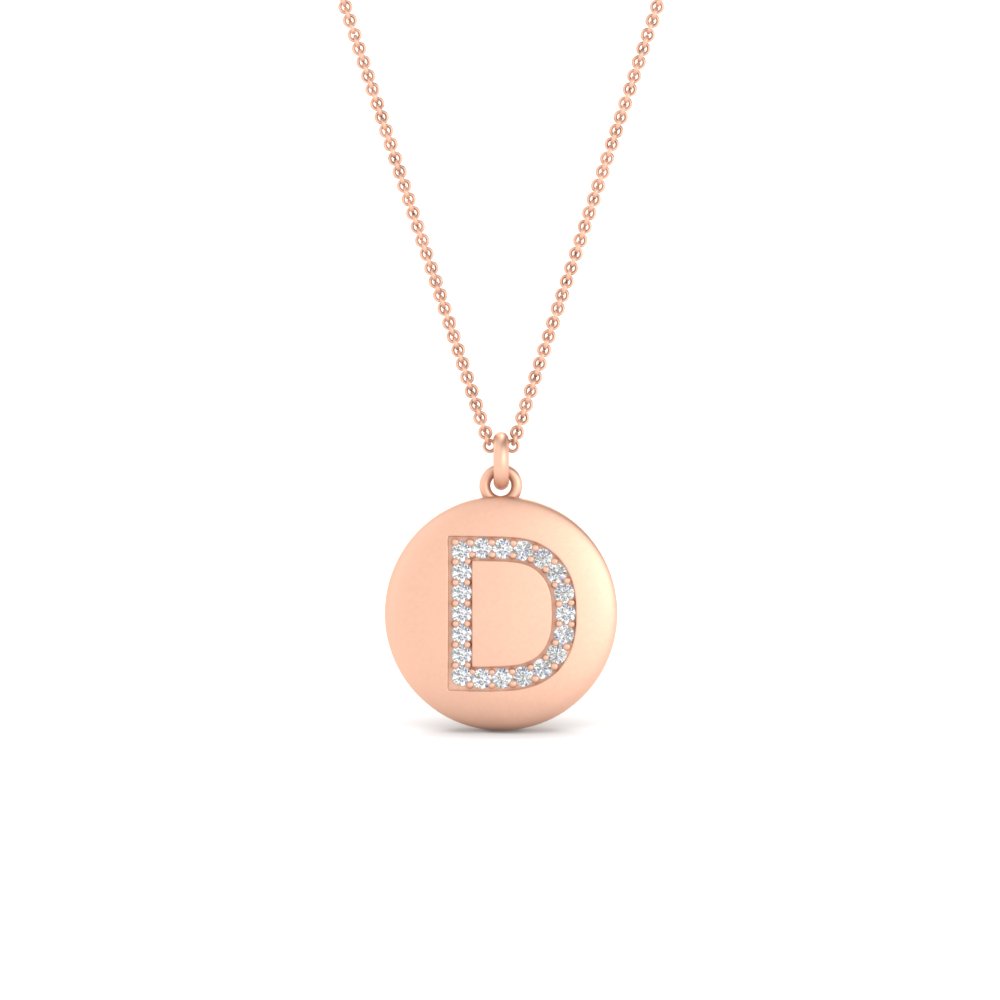 Initial D Style Round Disc Pendant with 14K Rose Gold White Diamond