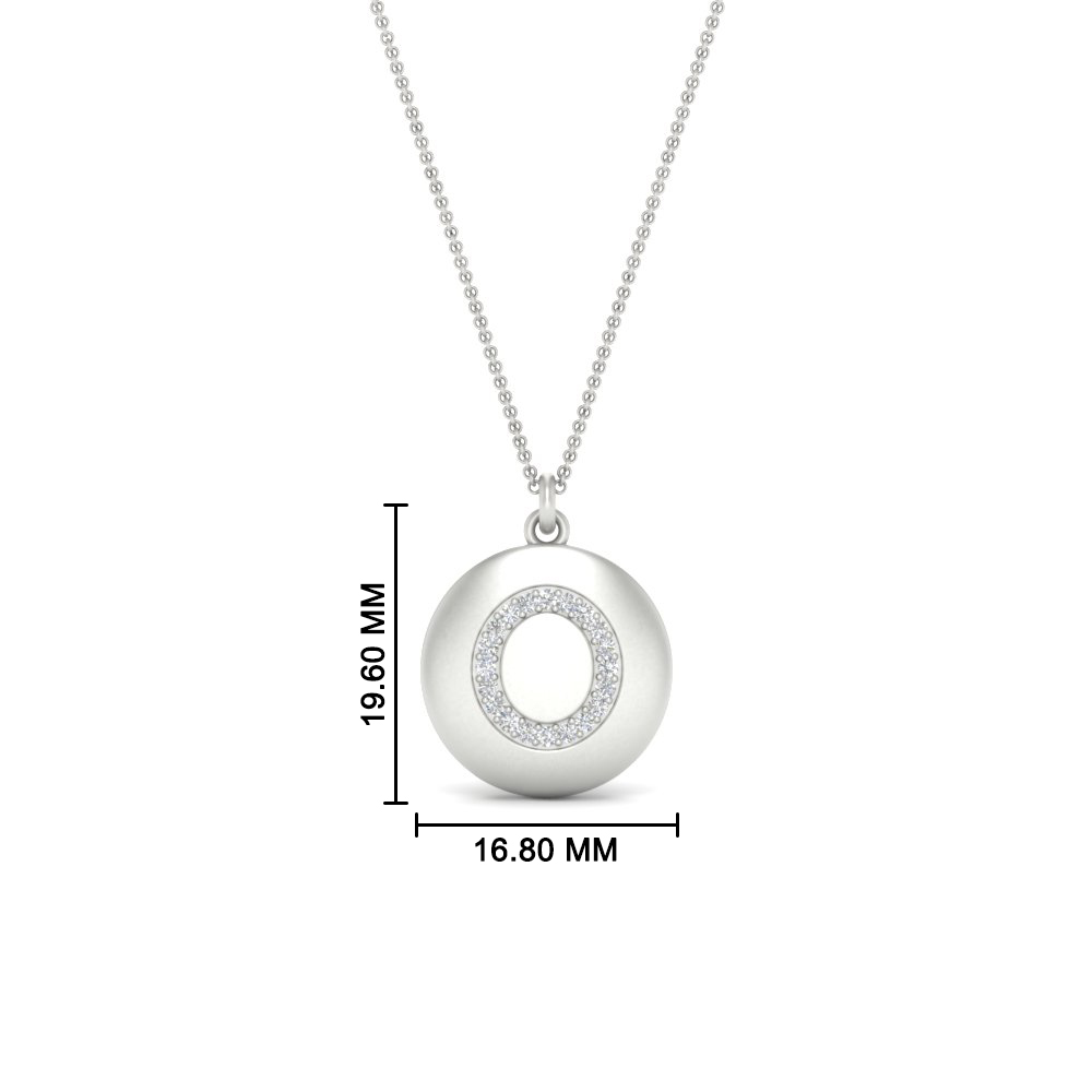 Initial O On Disc Pendant with 14K White Gold White Diamond