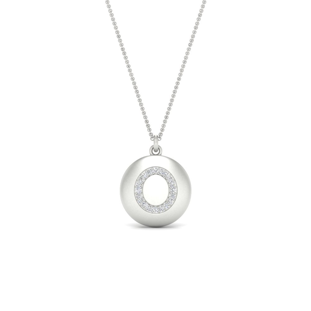 Initial O On Disc Pendant with 14K White Gold White Diamond
