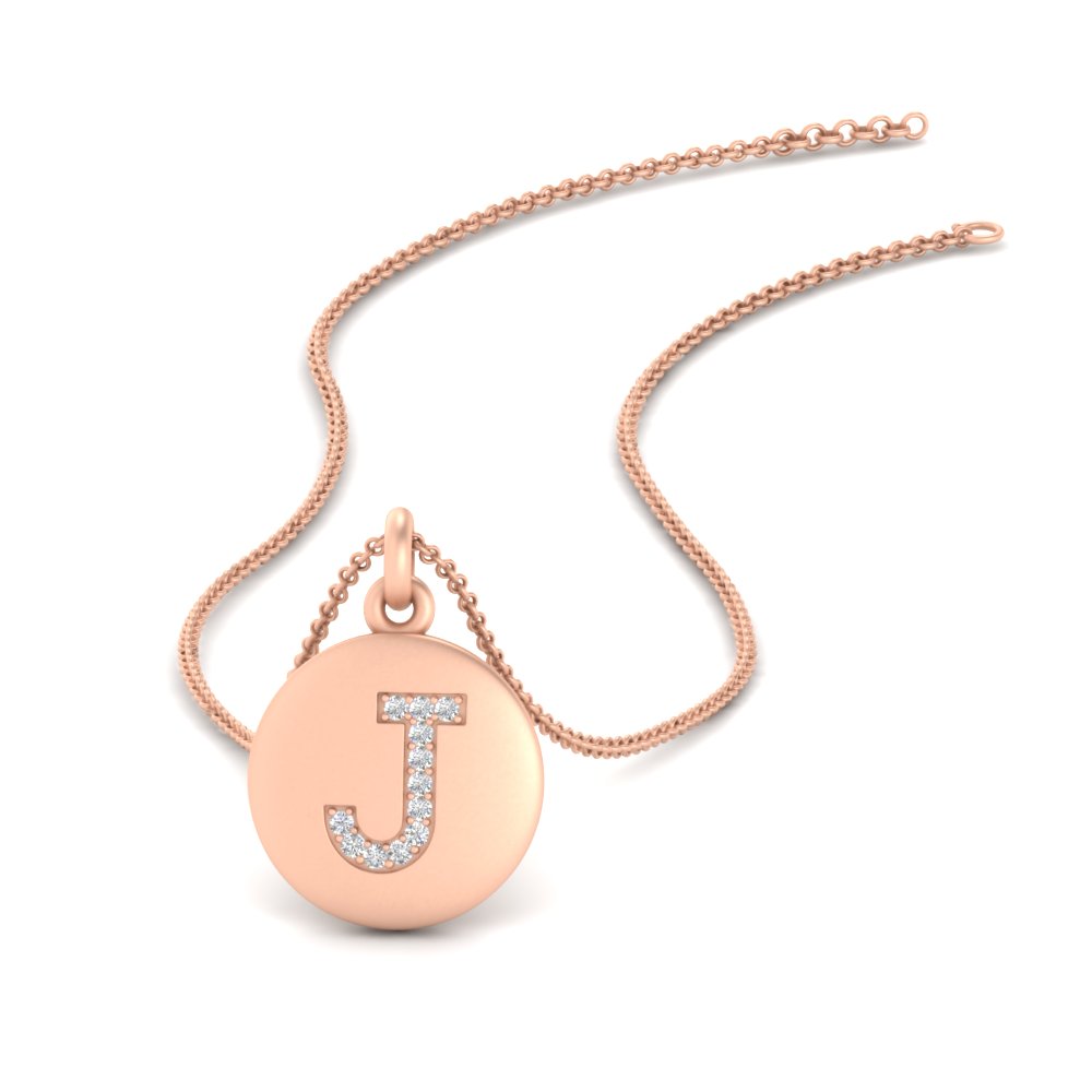 Letter J Pendant On Chain with 14K Rose Gold White Diamond