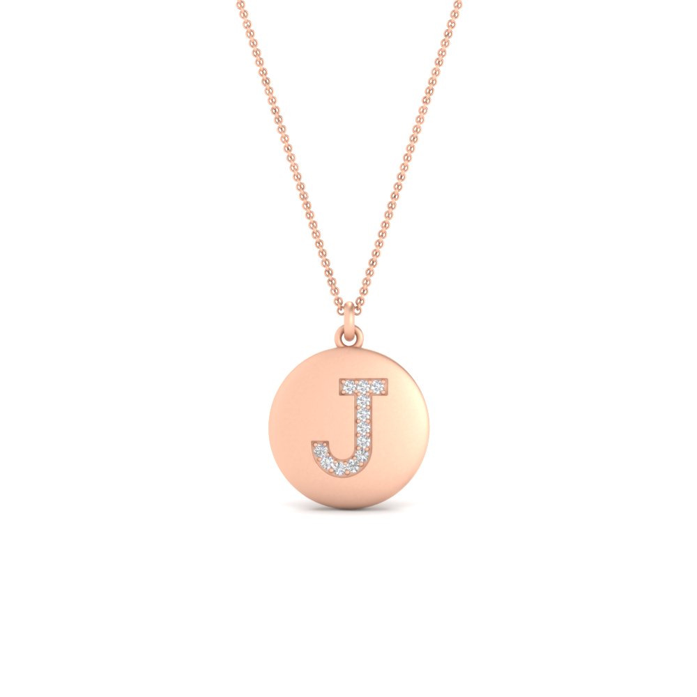 Letter J Pendant On Chain with 14K Rose Gold White Diamond