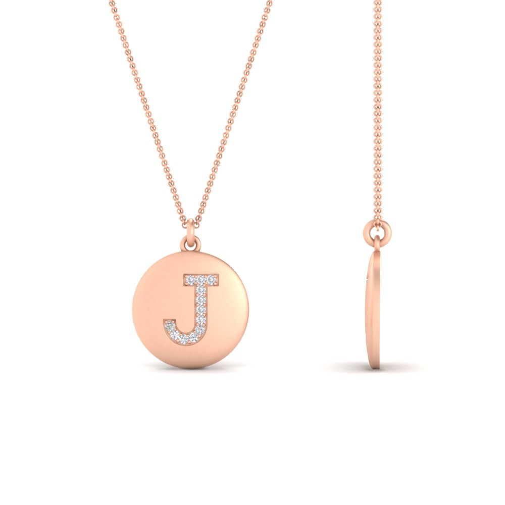 Letter J Pendant On Chain with 14K Rose Gold White Diamond