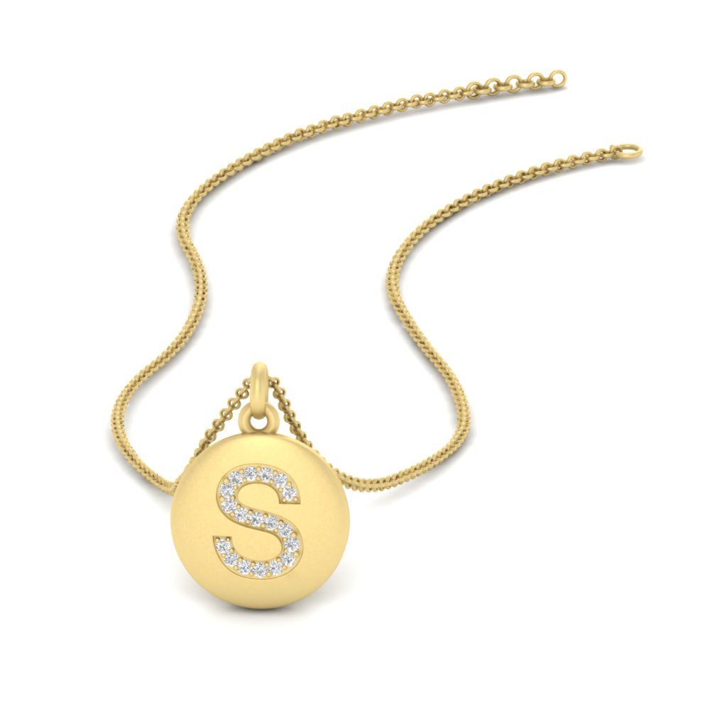 Stylish S Letter Diamond Pendant with 14K Yellow Gold White Diamond