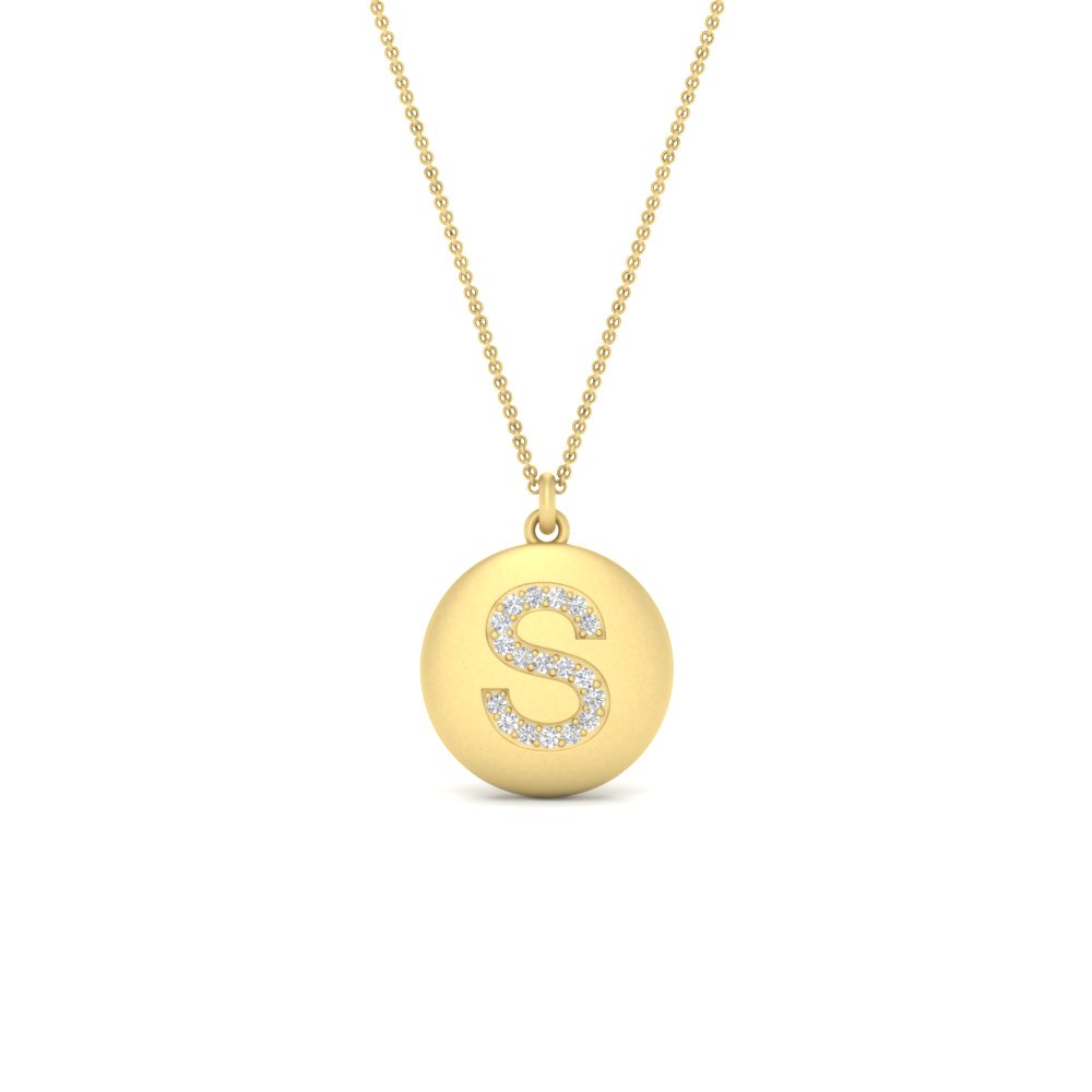 Stylish S Letter Diamond Pendant with 14K Yellow Gold White Diamond