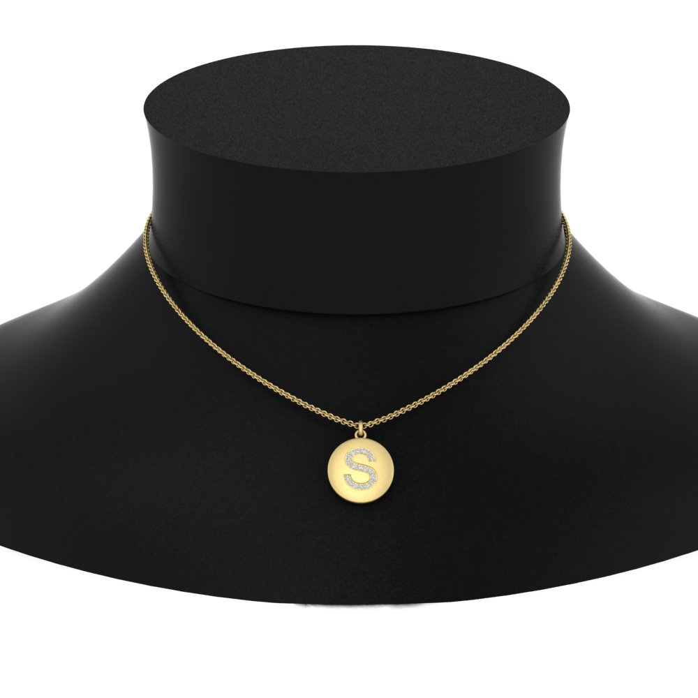 Stylish S Letter Diamond Pendant with 14K Yellow Gold White Diamond