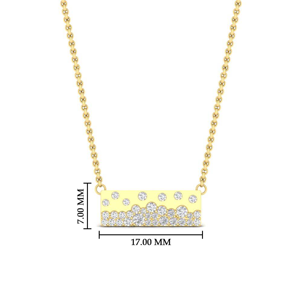 Mountain Diamond Flush Set Bar Necklace with 14K Yellow Gold White Diamond
