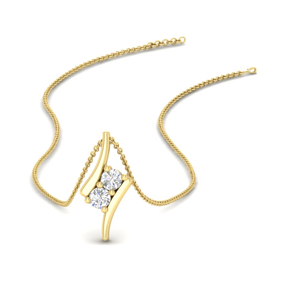 Together Forever Two Stone Bypass Pendant with 14K Yellow Gold White Diamond