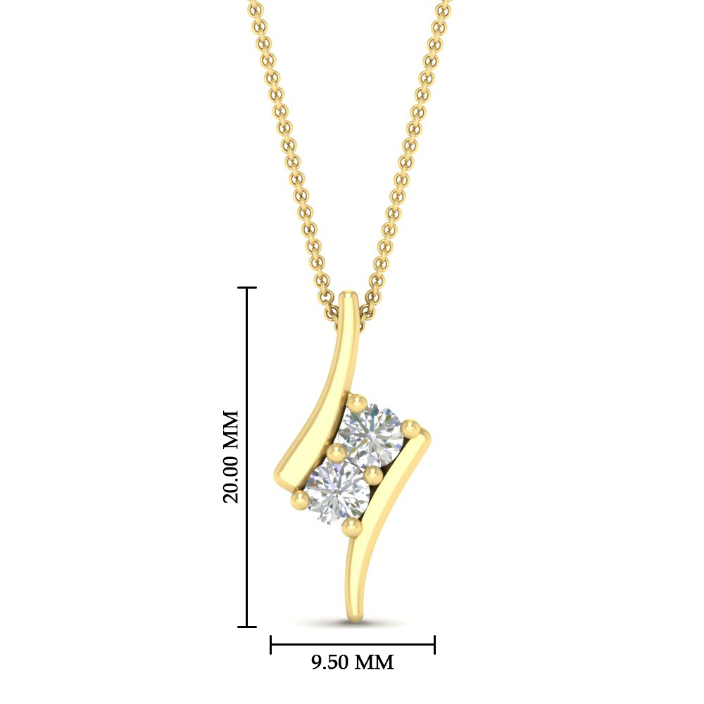 Together Forever Two Stone Bypass Pendant with 14K Yellow Gold White Diamond
