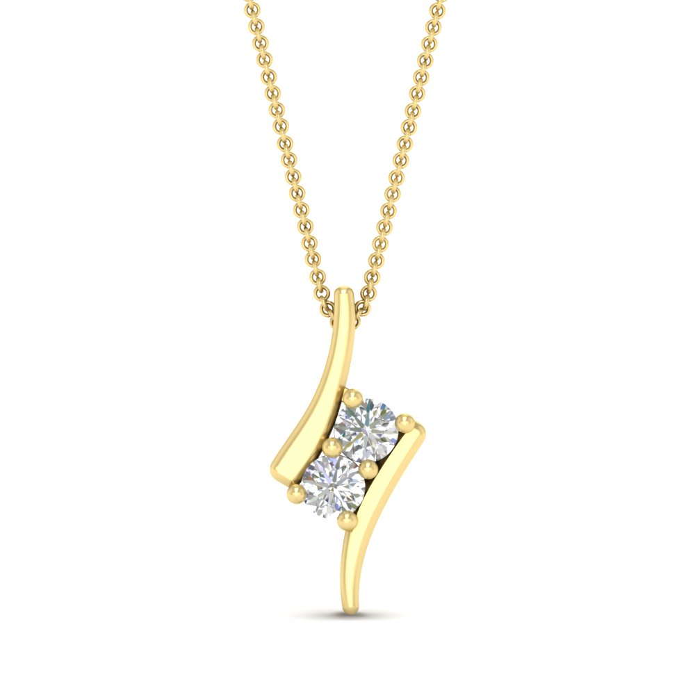 Together Forever Two Stone Bypass Pendant with 14K Yellow Gold White Diamond