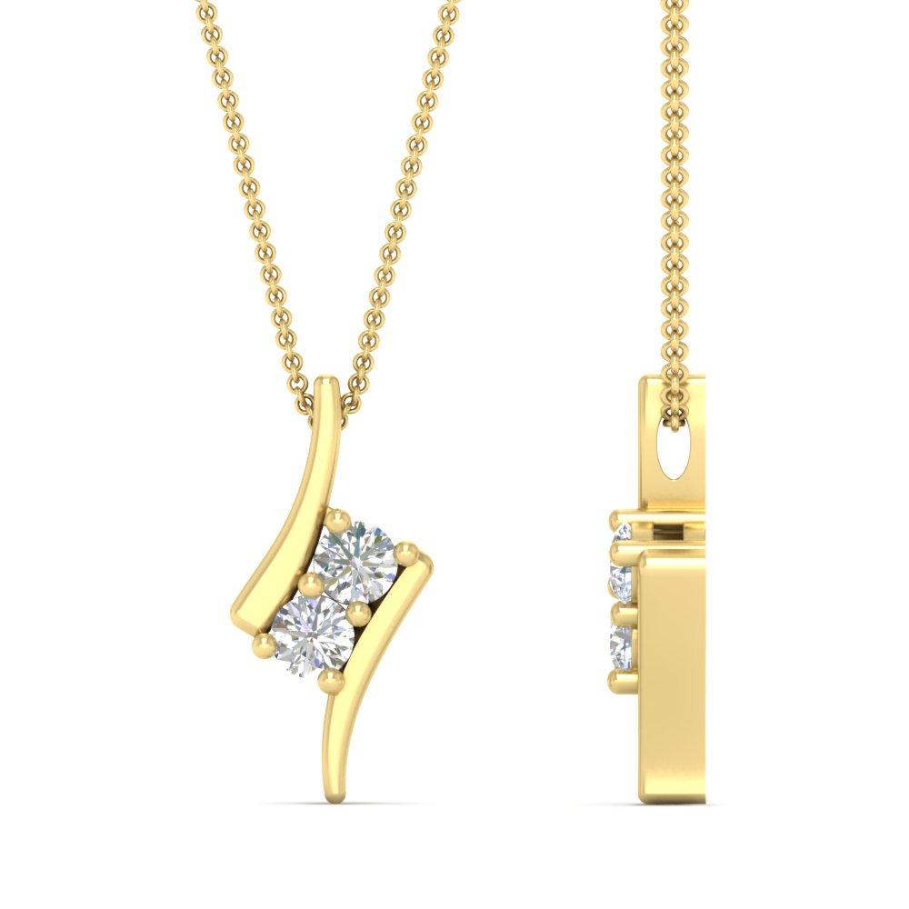 Together Forever Two Stone Bypass Pendant with 14K Yellow Gold White Diamond