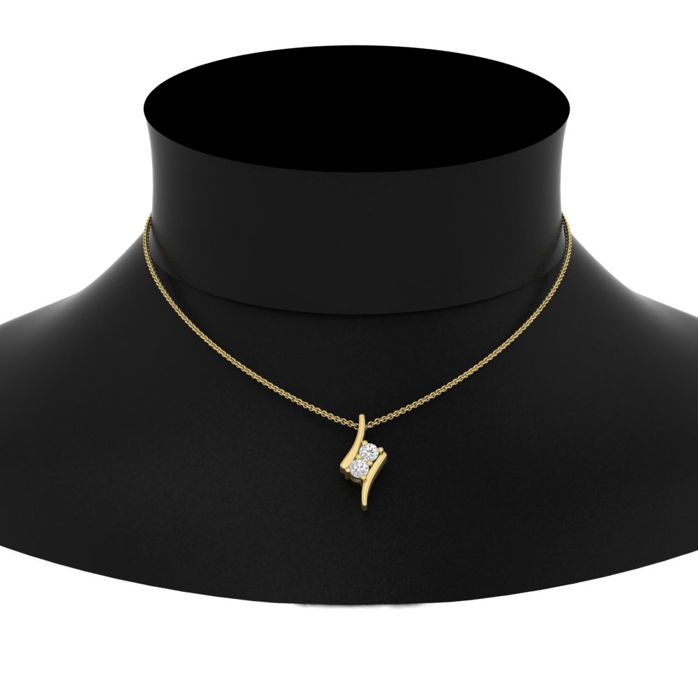 Together Forever Two Stone Bypass Pendant with 14K Yellow Gold White Diamond