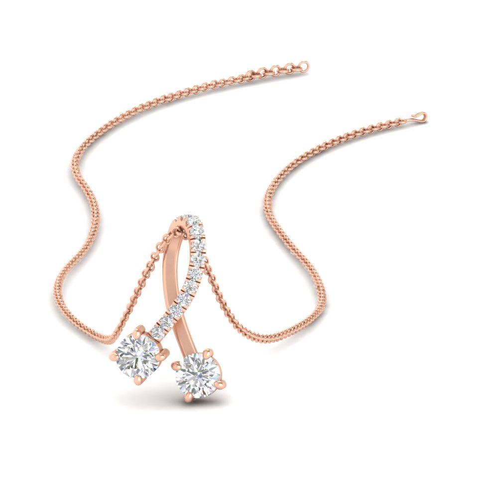 Twogether 2 Stone Ribbon Pendant with 14K Rose Gold White Diamond