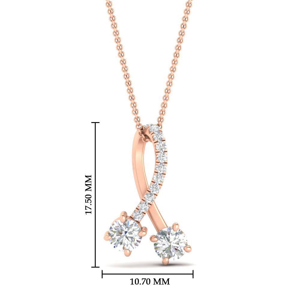 Twogether 2 Stone Ribbon Pendant with 14K Rose Gold White Diamond